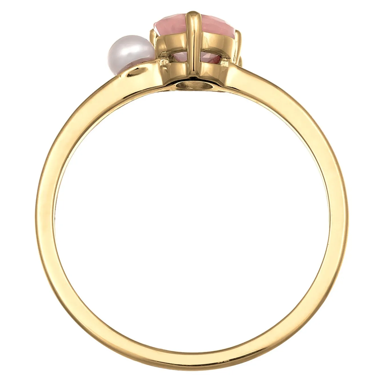 Elli "Solitär-Ring Elegant | Süßwasserperle, Quarz (Rosa)< Vergoldet|Perlen
