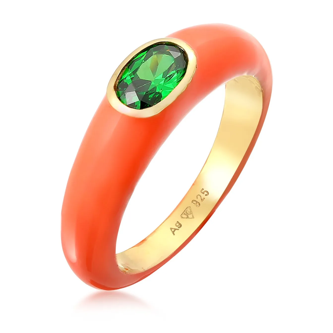Elli "Solitär-Ring Oval | Emaille, Zirkonia (Grün)< Ringe