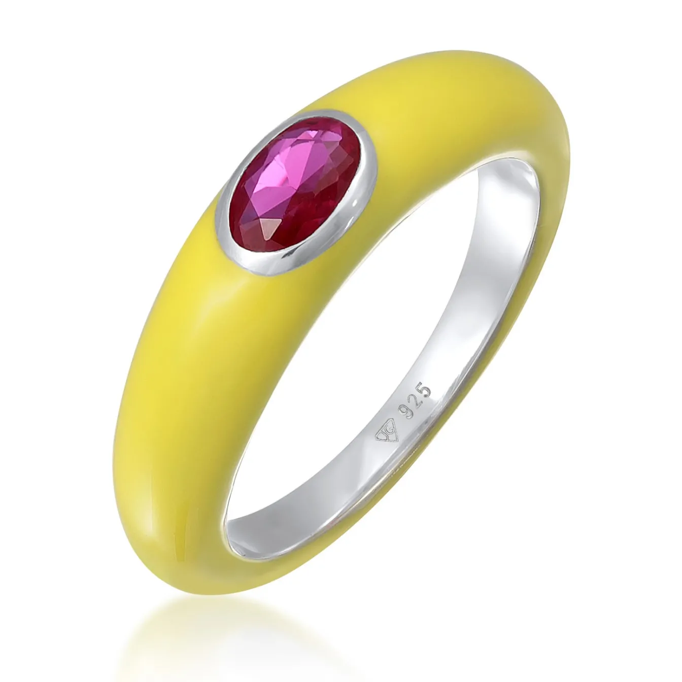 Elli "Solitär-Ring Oval | Emaille, Zirkonia (Grün)< Ringe