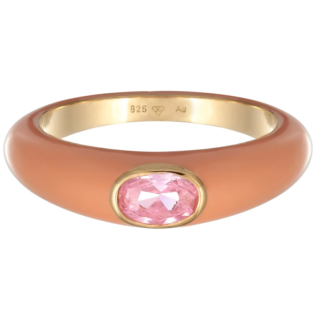 Elli "Solitär-Ring Oval | Emaille, Zirkonia (Grün)< Ringe