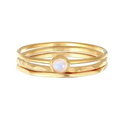 Elli "Solitär-Ring Set | Mondstein (Weiß)< Ringe|Echtgold