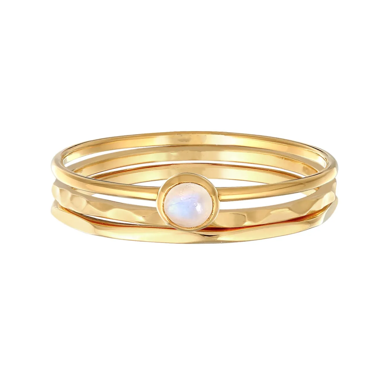 Elli "Solitär-Ring Set | Mondstein (Weiß)< Ringe|Echtgold