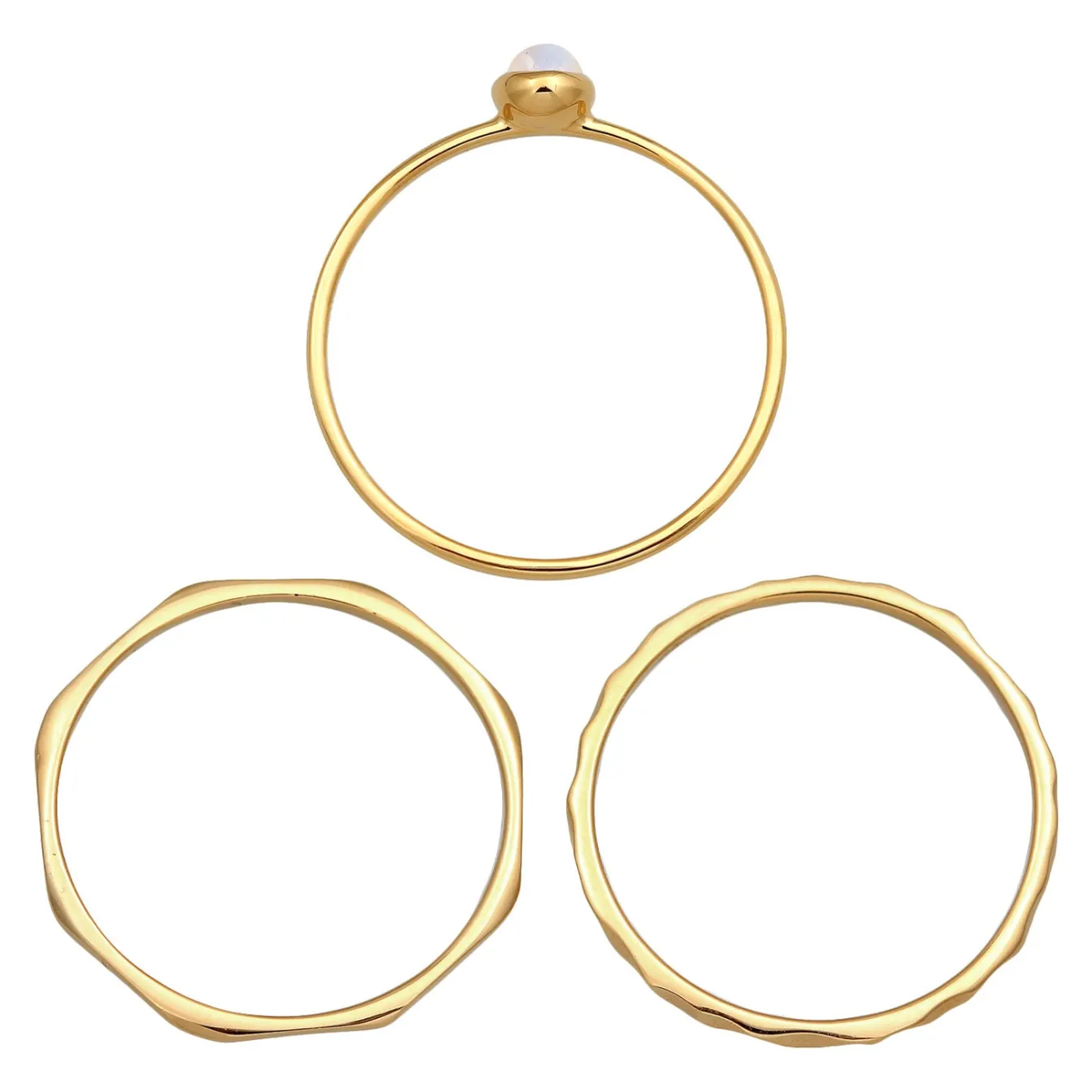 Elli "Solitär-Ring Set | Mondstein (Weiß)< Ringe|Echtgold