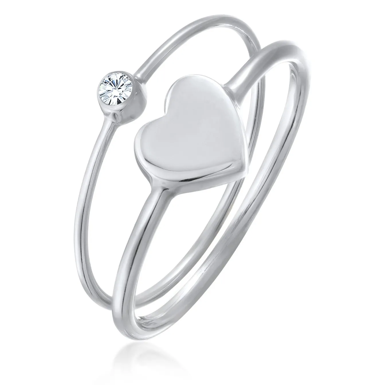 Elli "Solitär-Ring Set Herz< Vergoldet|Symbol-schmuck