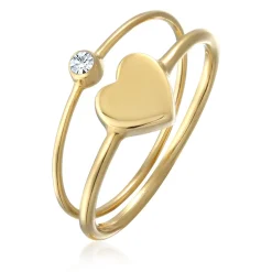 Elli "Solitär-Ring Set Herz< Vergoldet|Symbol-schmuck