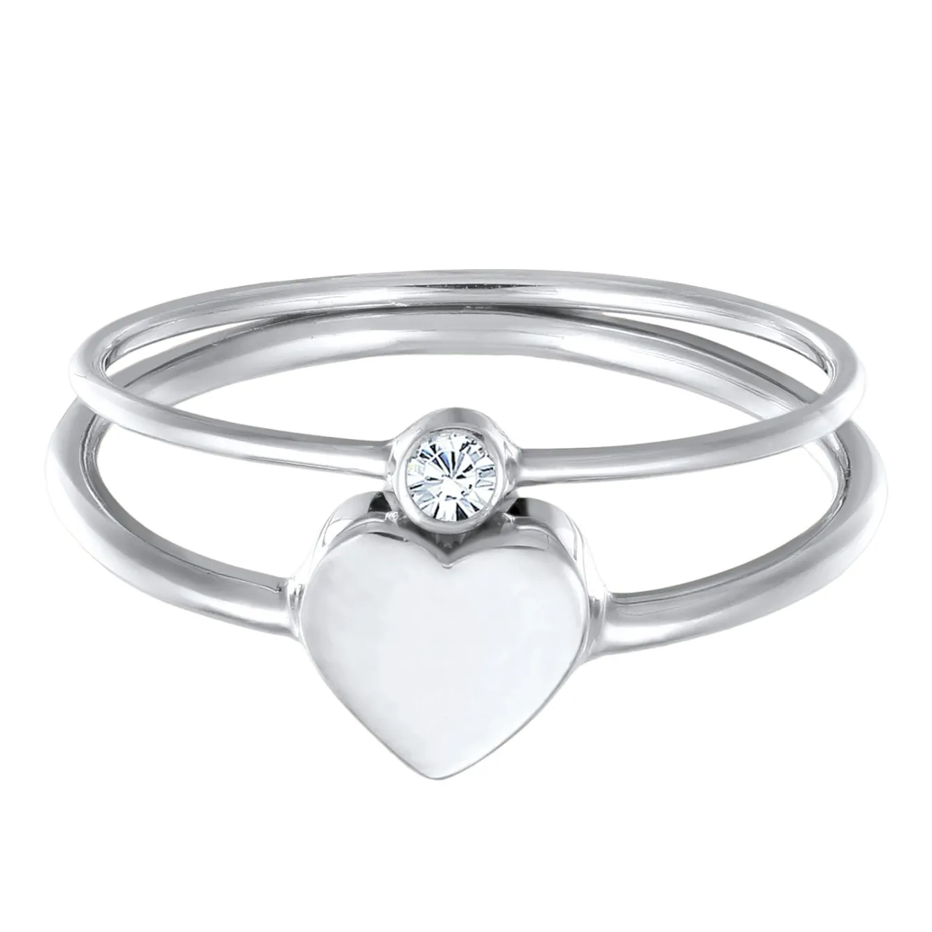 Elli "Solitär-Ring Set Herz< Vergoldet|Symbol-schmuck