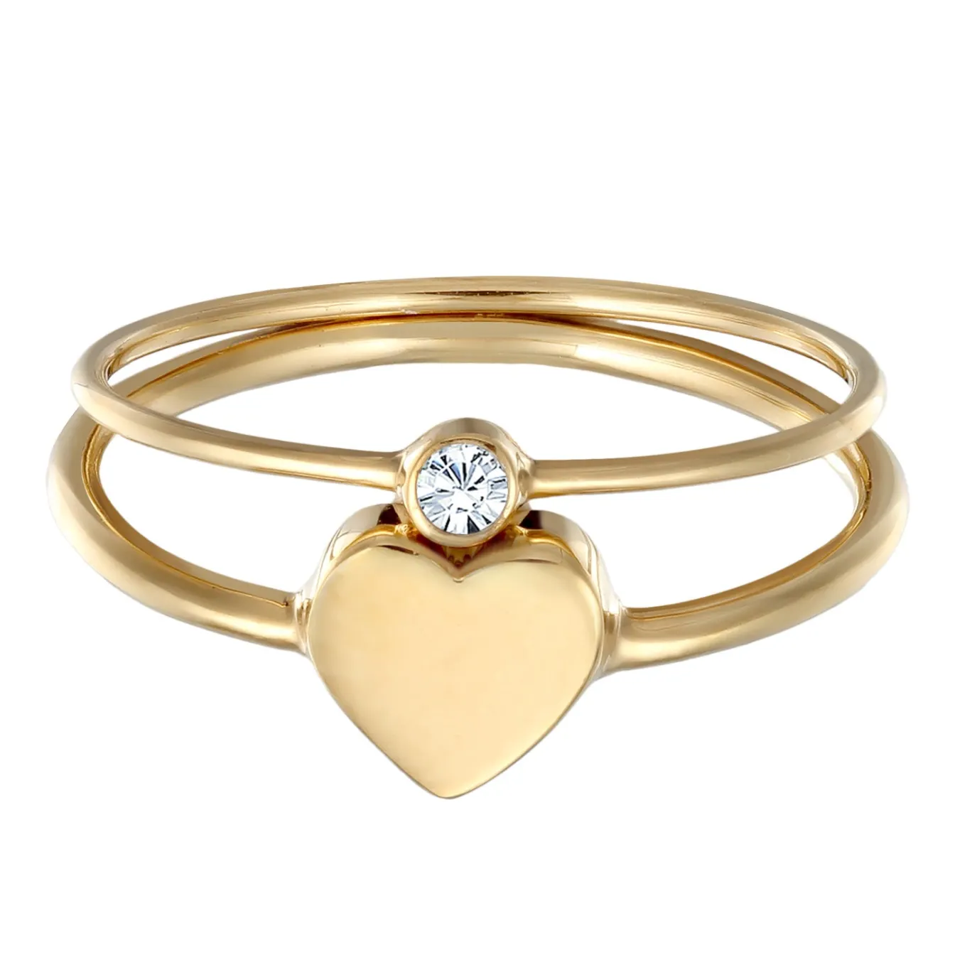 Elli "Solitär-Ring Set Herz< Vergoldet|Symbol-schmuck
