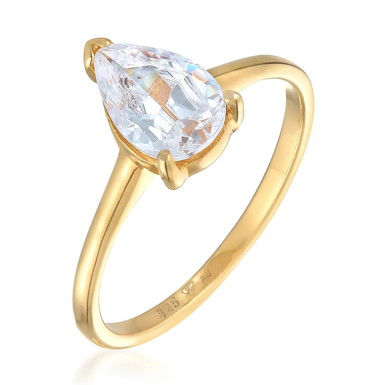 Elli "Solitär-Ring Tropfen | Zirkonia (Weiß)< Ringe|Silber