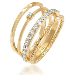 Elli "Stapelring 4er Set | Kristall (Weiß)< Ringe|Vergoldet