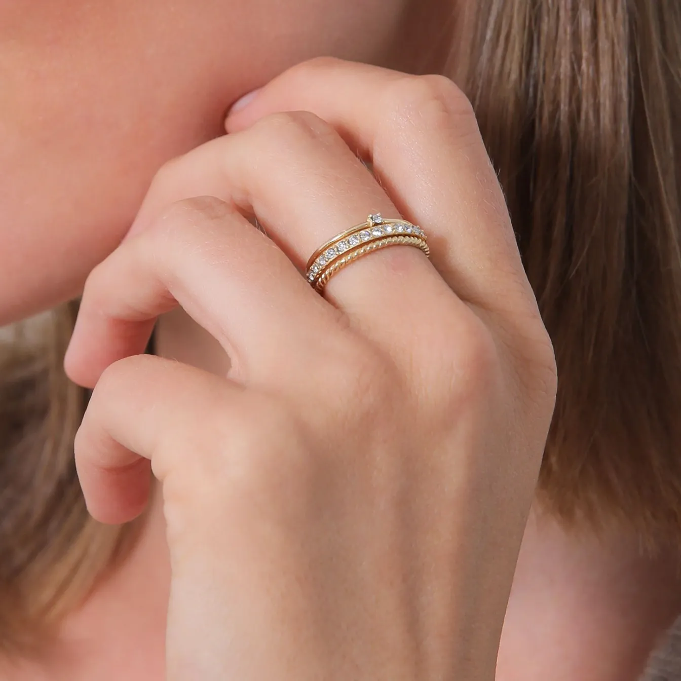 Elli "Stapelring 3er Set | Kristalle (Weiß)< Silber|Ringe