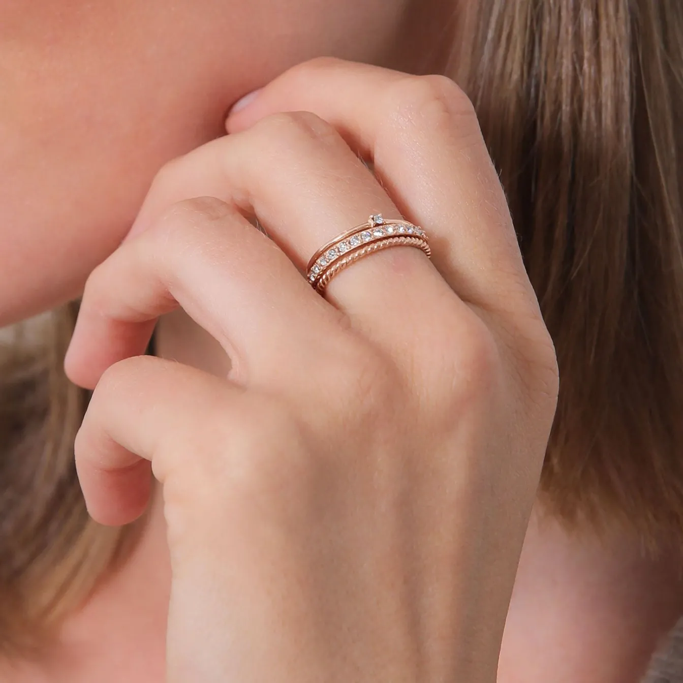Elli "Stapelring 3er Set | Kristalle (Weiß)< Silber|Ringe