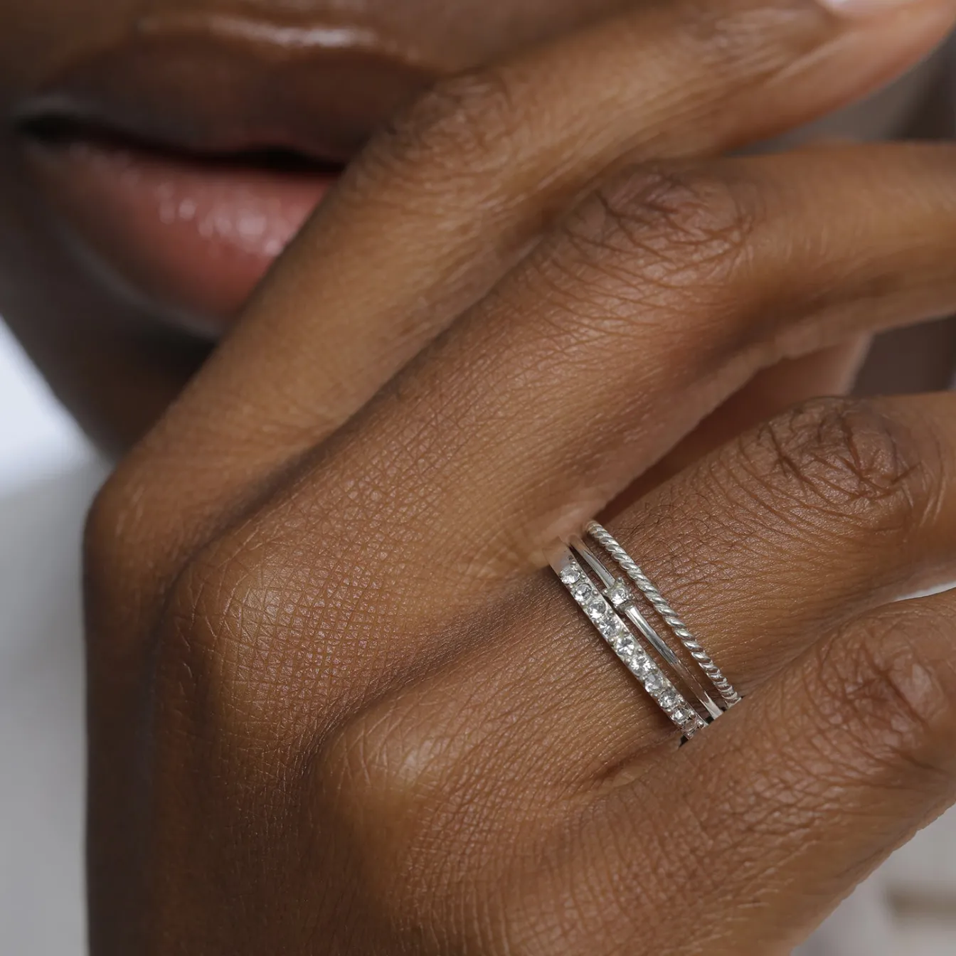 Elli "Stapelring 3er Set | Kristalle (Weiß)< Silber|Ringe