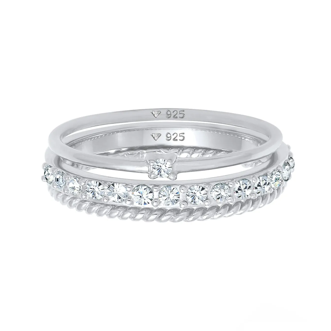 Elli "Stapelring 3er Set | Kristalle (Weiß)< Silber|Ringe