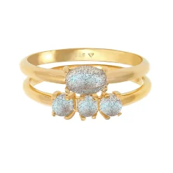 Elli "Stapelring 2er Set | Labradorit ( Grau )< Ringe|Vergoldet