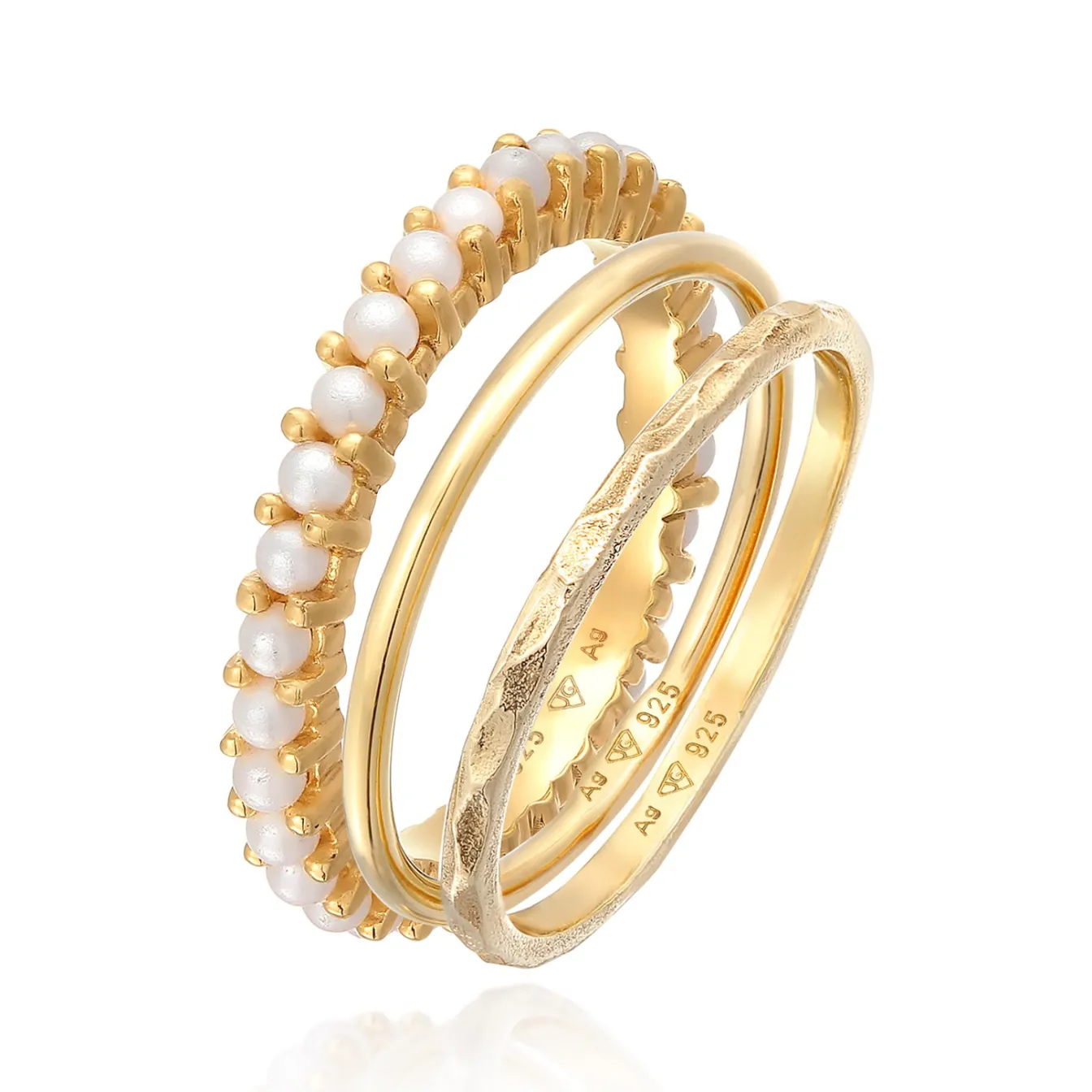 Elli "Stapelring 3er Set Elegant | Perlen< Silber|Perlen