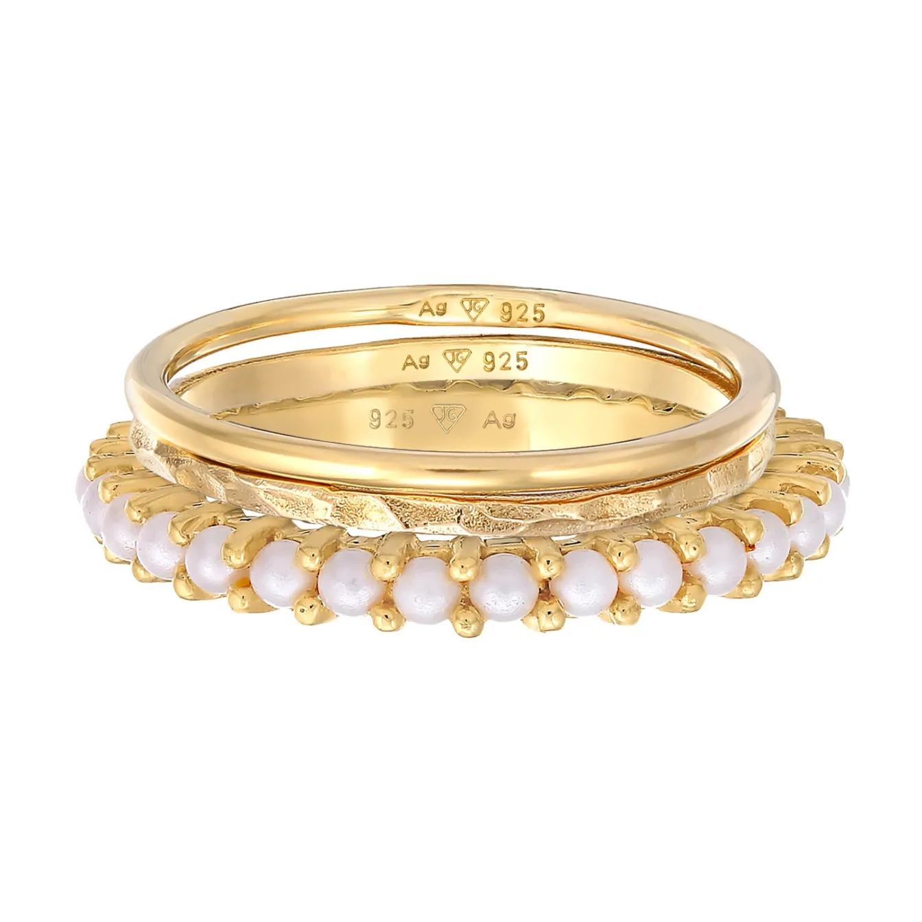 Elli "Stapelring 3er Set Elegant | Perlen< Silber|Perlen
