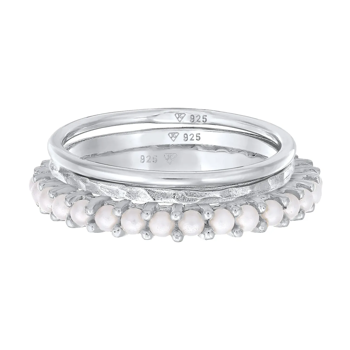 Elli "Stapelring 3er Set Elegant | Perlen< Silber|Perlen