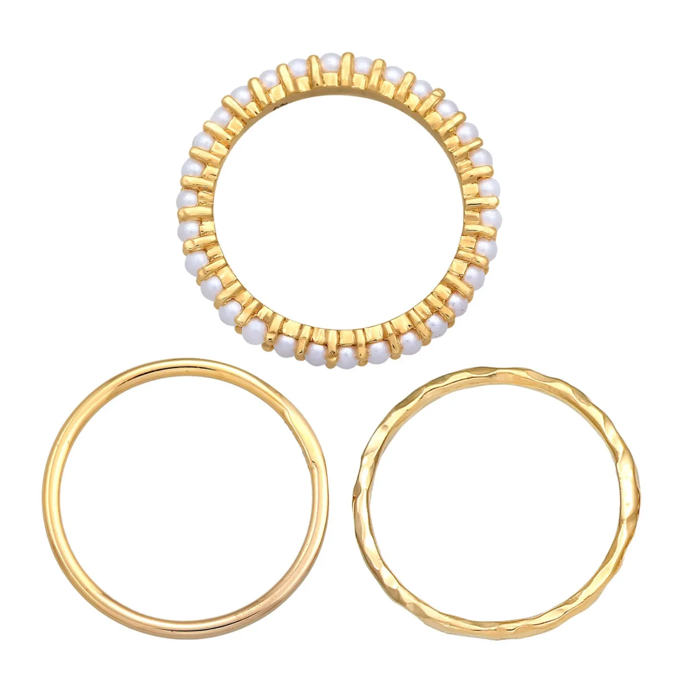 Elli "Stapelring 3er Set Elegant | Perlen< Silber|Perlen