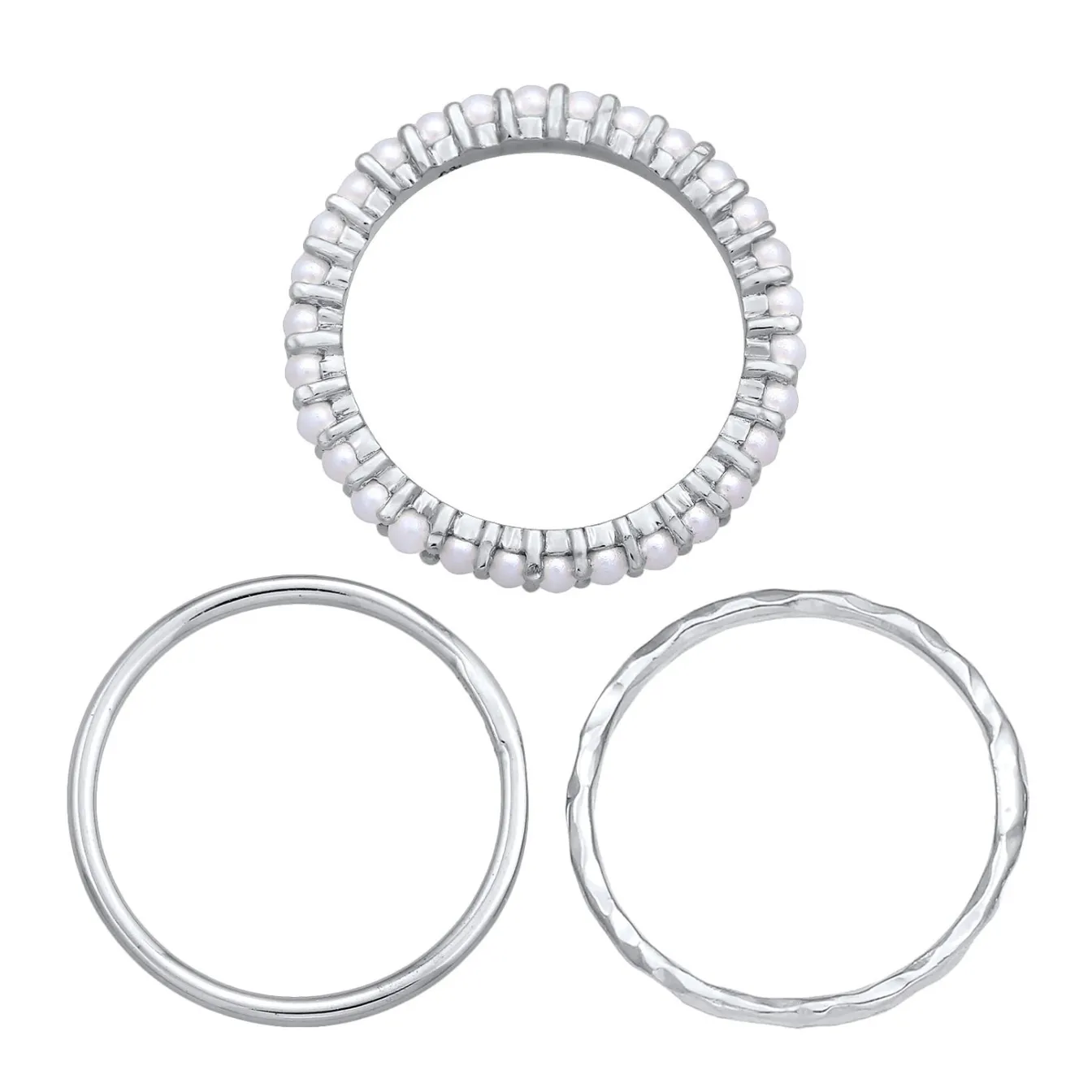 Elli "Stapelring 3er Set Elegant | Perlen< Silber|Perlen