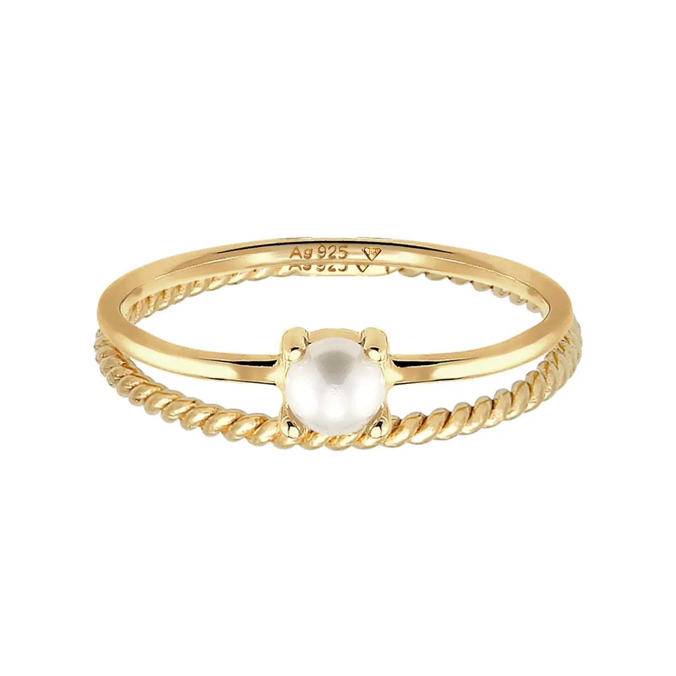 Elli "Stapelring 2er Set Twisted | Süßwasserperle< Perlen|Ringe