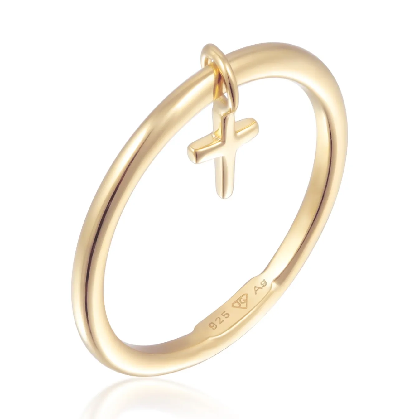 Elli "Stapelring Kreuz Anhänger | Süßwasserzuchtperle< Vergoldet|Symbol-schmuck
