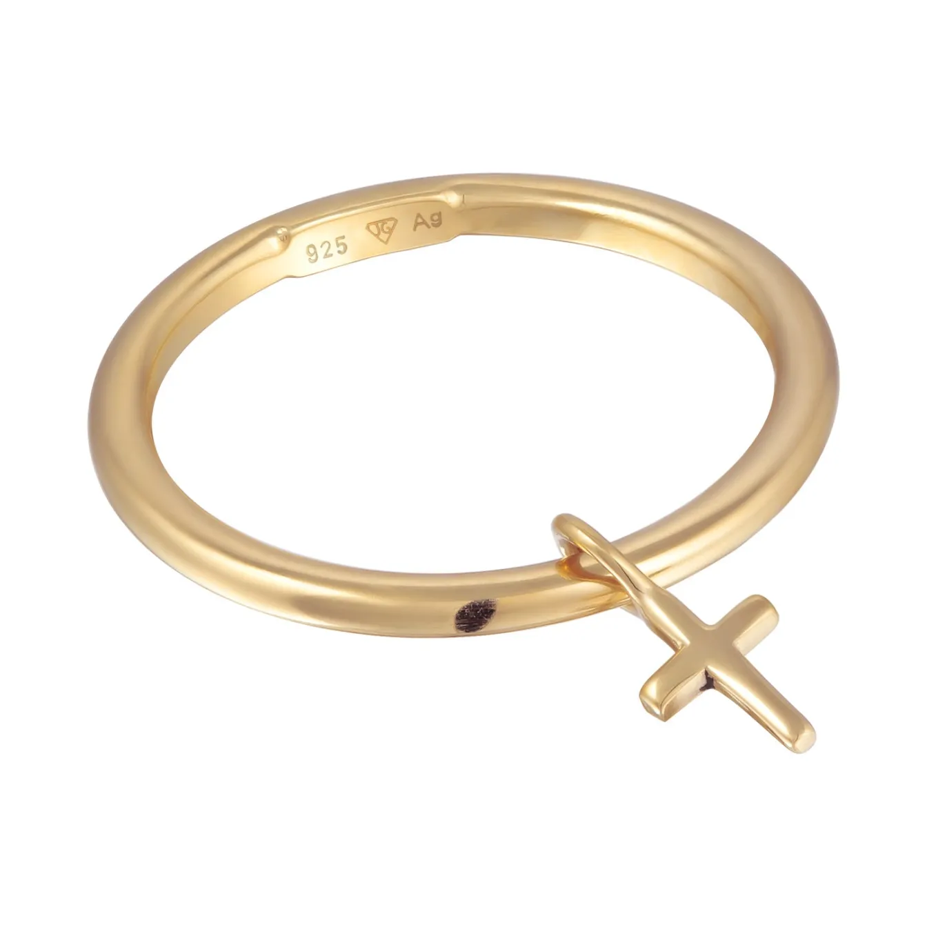 Elli "Stapelring Kreuz Anhänger | Süßwasserzuchtperle< Vergoldet|Symbol-schmuck