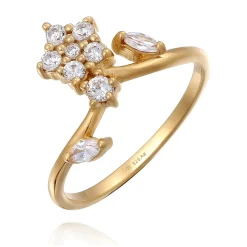 Elli "Statement Ring Blume | Zirkonia (Weiß)< Vergoldet|Symbol-schmuck