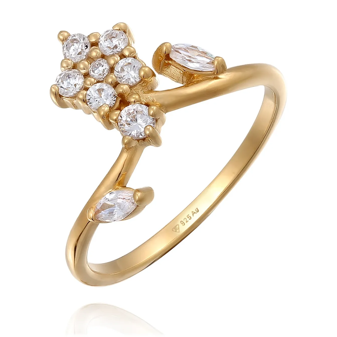 Elli "Statement Ring Blume | Zirkonia (Weiß)< Vergoldet|Symbol-schmuck