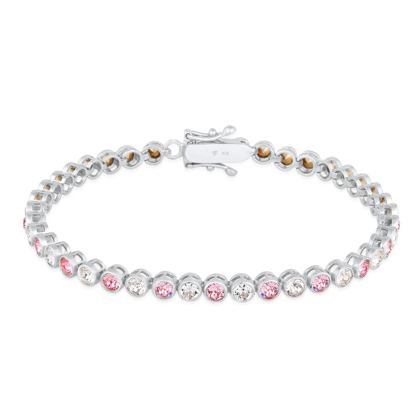 Elli "Tennisarmband | Kristall (Weiß & Rosa)< Armbänder|Silber