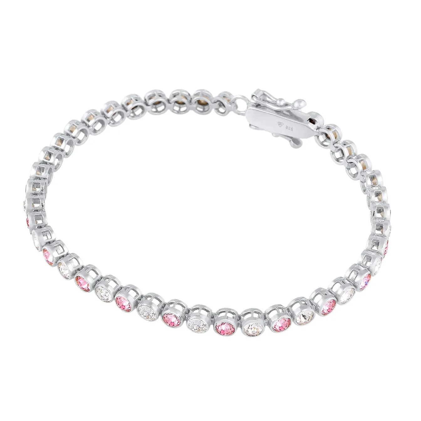 Elli "Tennisarmband | Kristall (Weiß & Rosa)< Armbänder|Silber