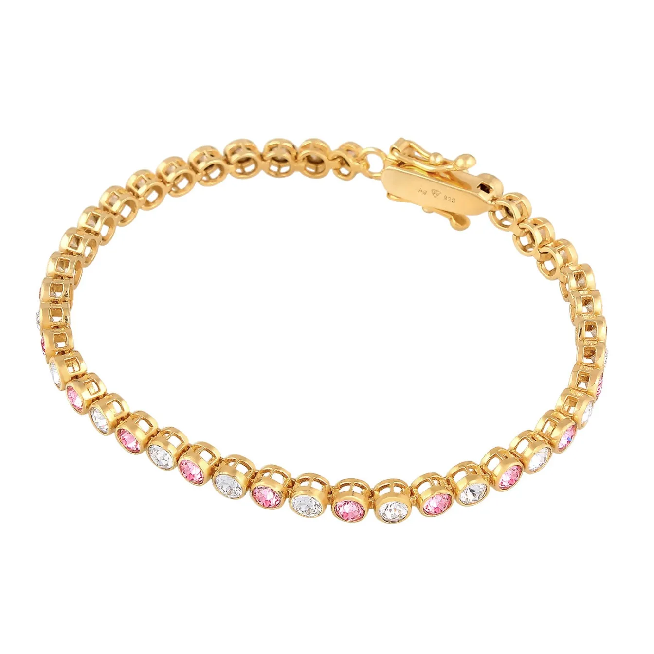Elli "Tennisarmband | Kristall (Weiß & Rosa)< Armbänder|Silber