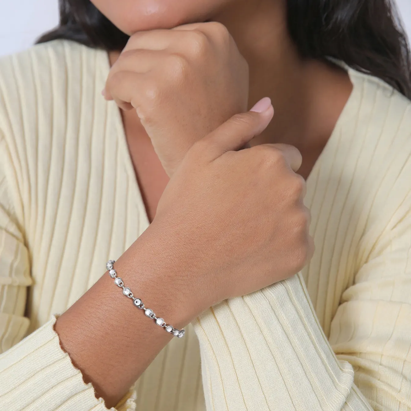 Elli "Tennisarmband Klassisch | Kristalle (Weiß)< Armbänder|Silber
