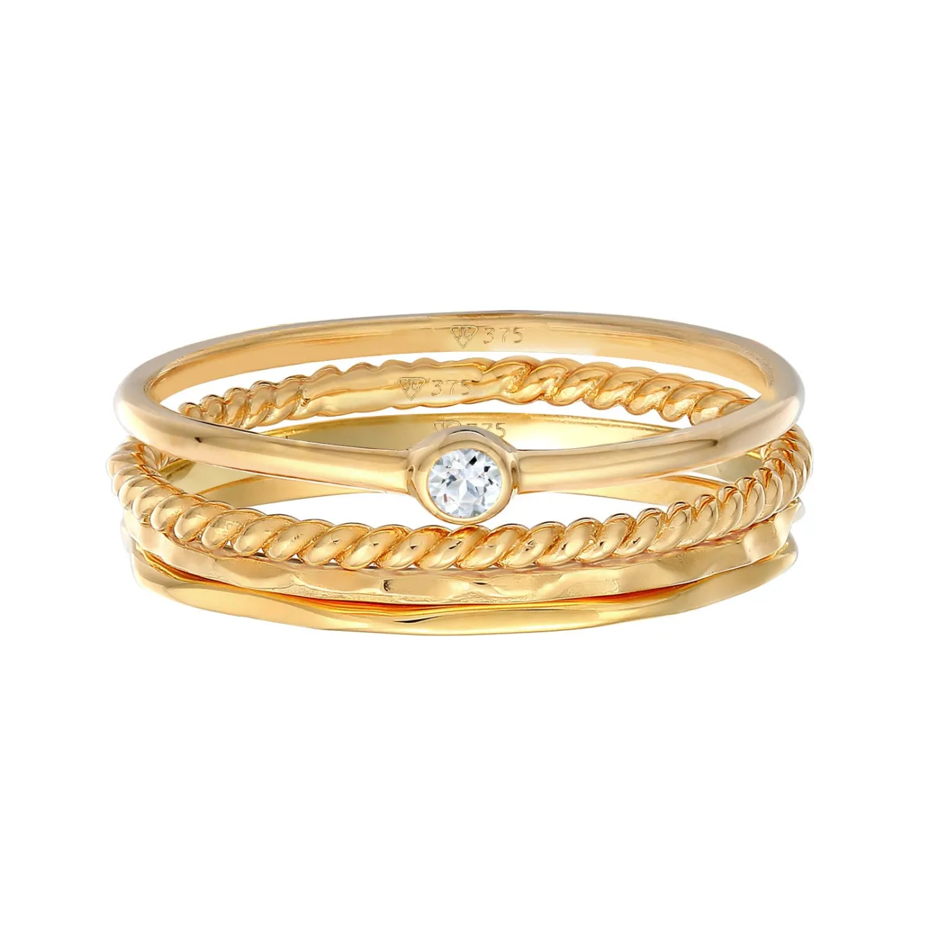 Elli "Topas Solitär Stapelring Gedreht 4er Set 375 Gelb< Ringe|Echtgold