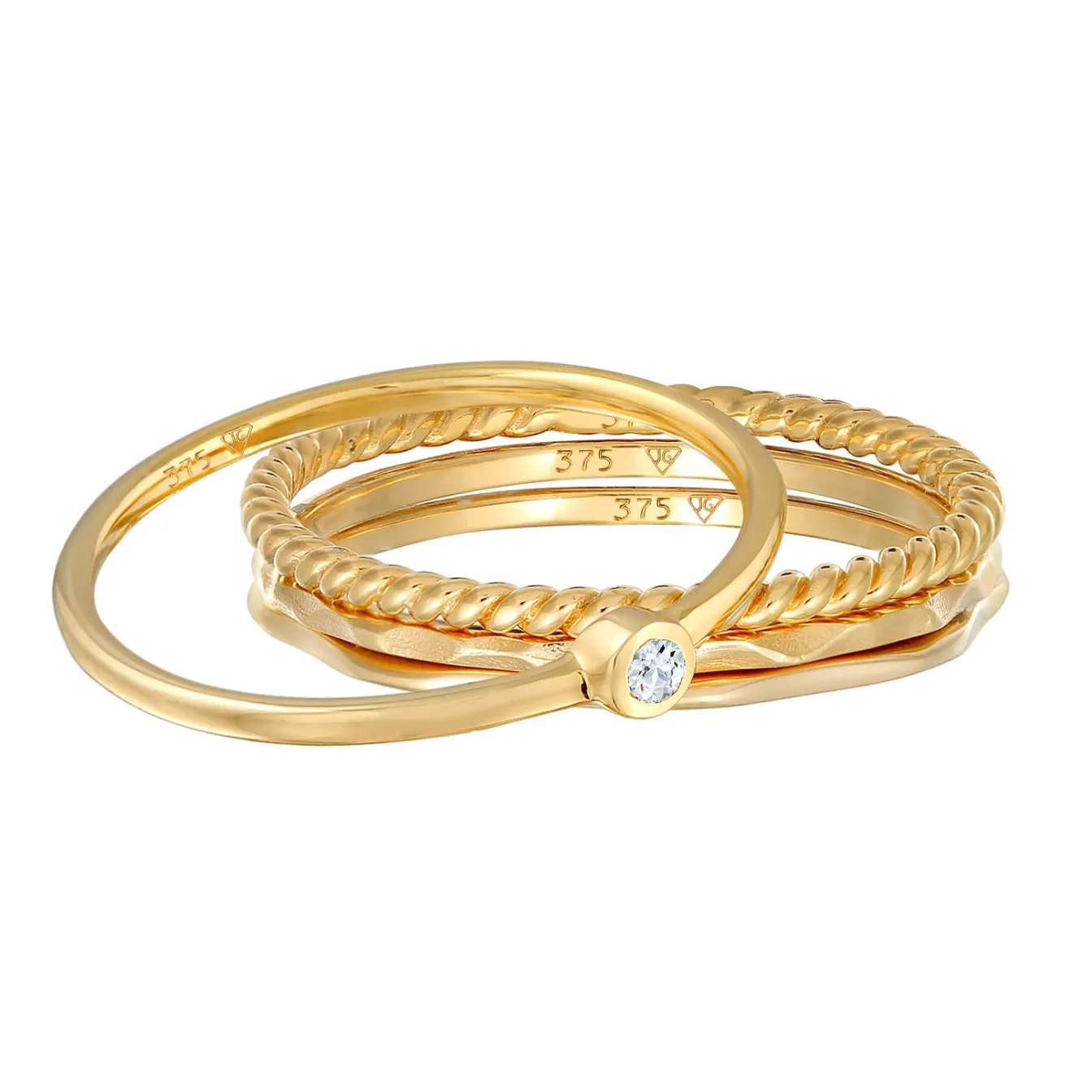 Elli "Topas Solitär Stapelring Gedreht 4er Set 375 Gelb< Ringe|Echtgold