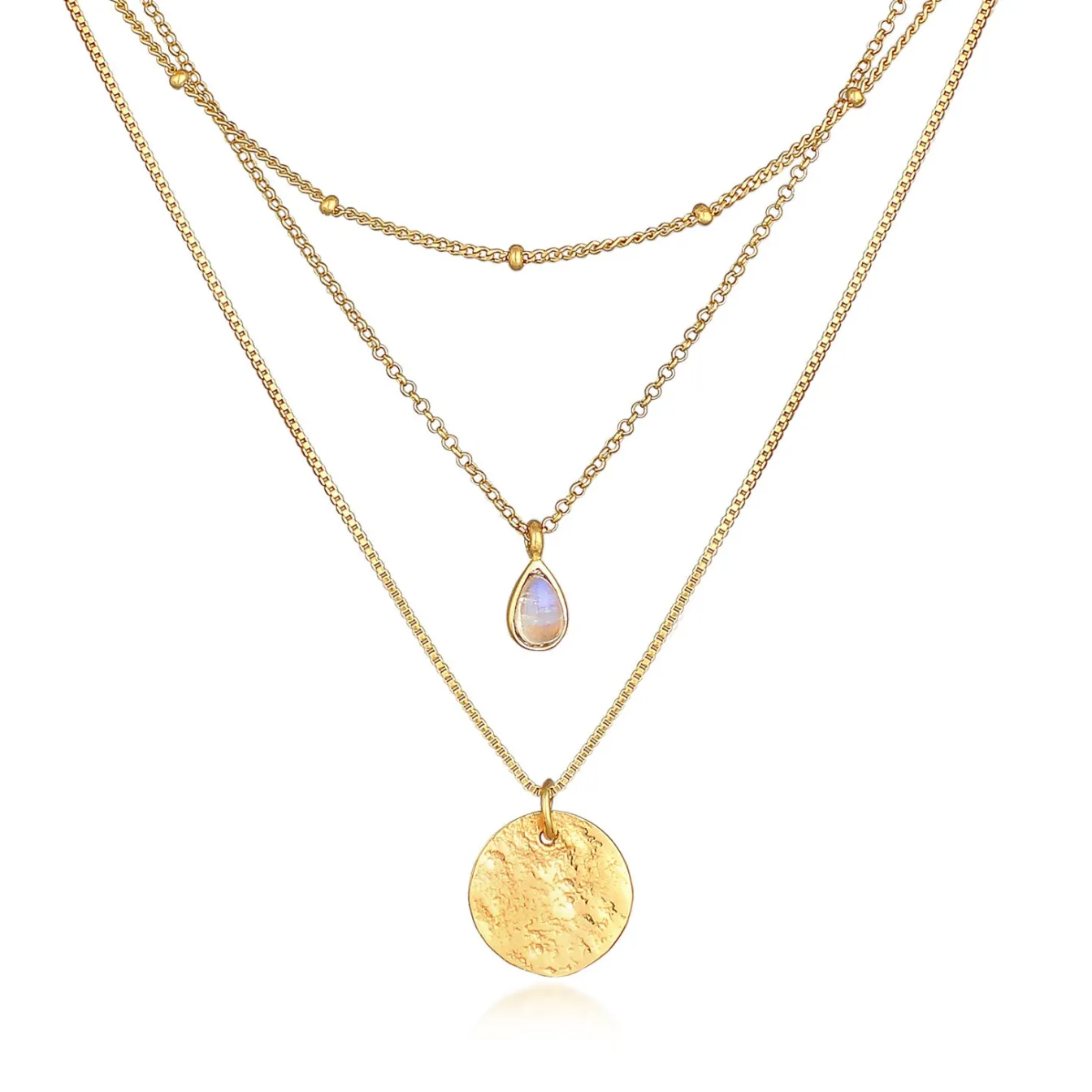 Elli "Venezianer-Layer-Halskette | Mondstein ( Weiß )< Halsketten|Vergoldet
