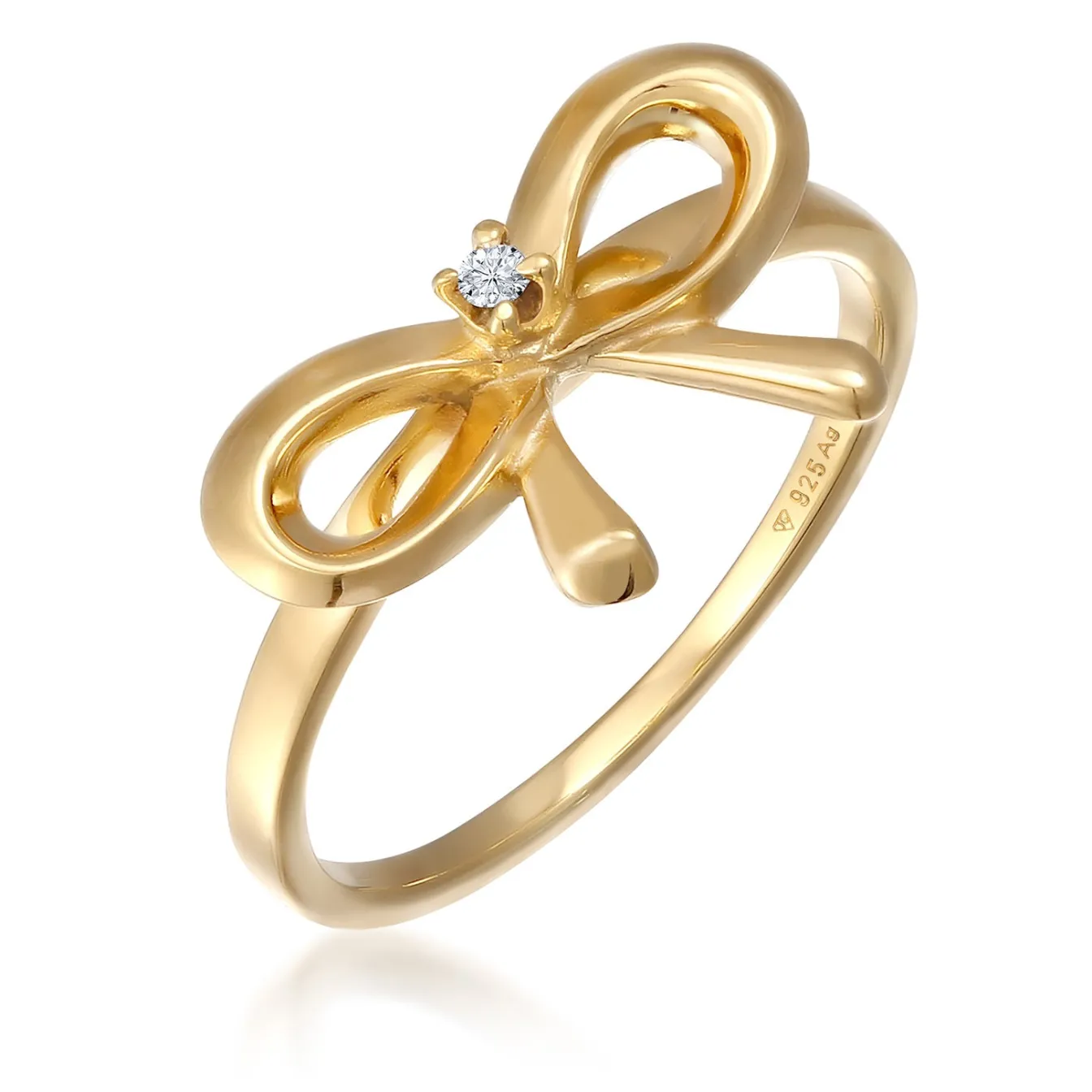Elli "Verlobungsring Schleife | Diamant ( Weiß, 0,015 ct )< Vergoldet|Symbol-schmuck