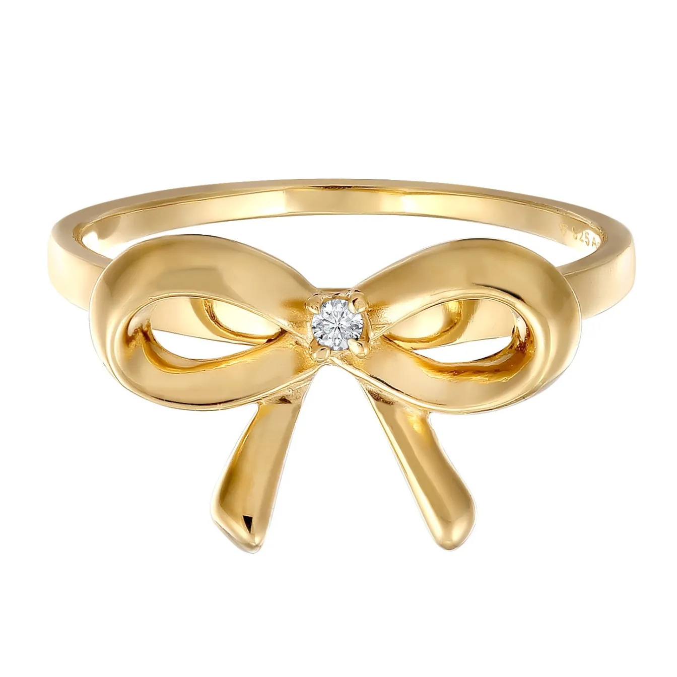 Elli "Verlobungsring Schleife | Diamant ( Weiß, 0,015 ct )< Vergoldet|Symbol-schmuck