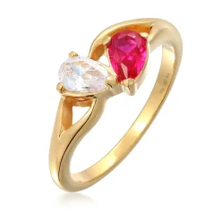 Elli "Verlobungsring Tropfen | Zirkonia (weiß) & Rubin, synthetisch (Pink)< Symbol-schmuck|Herz-schmuck