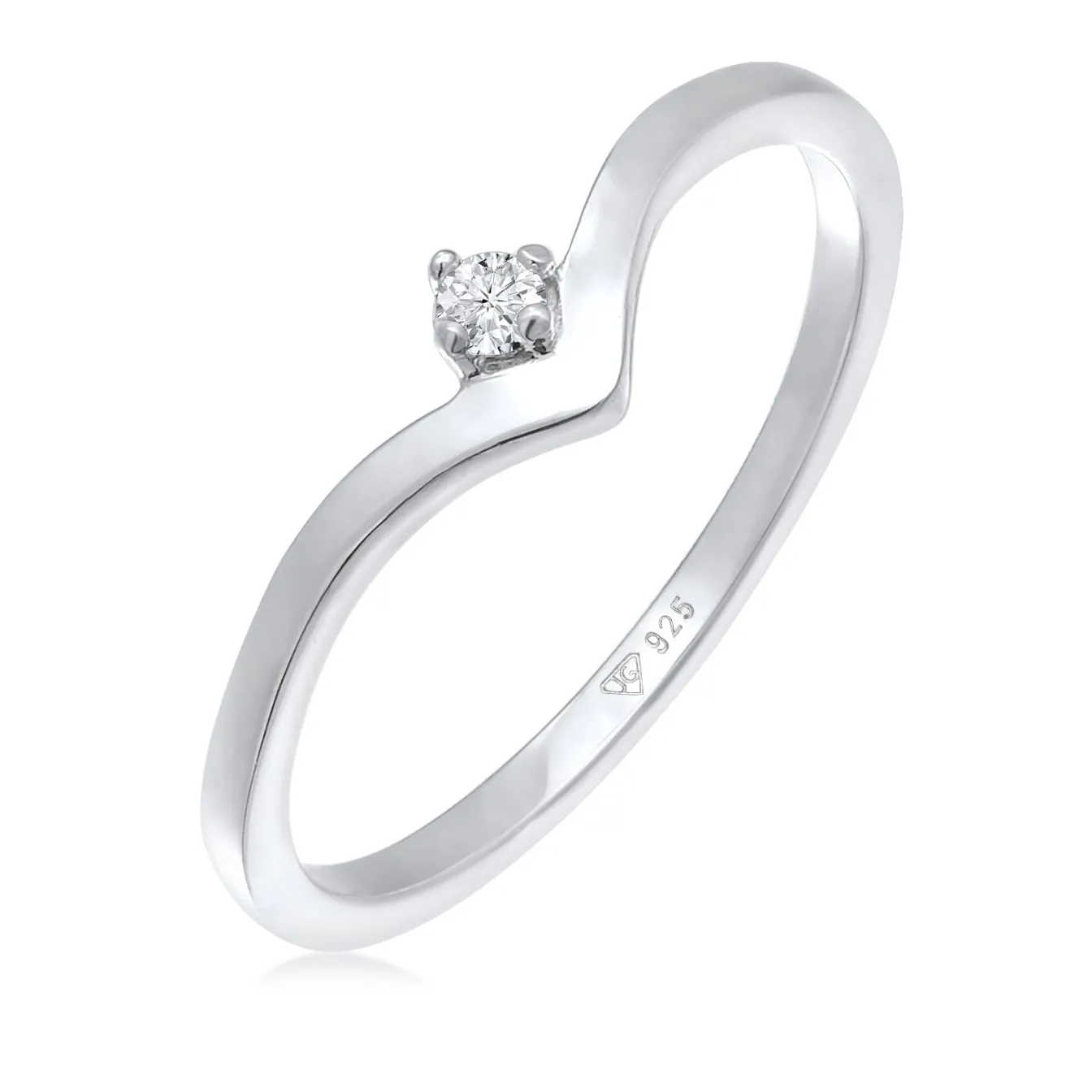 Elli "Verlobungsring V-Form | Diamant (Weiß, 0.035)< Vergoldet|Hochzeit
