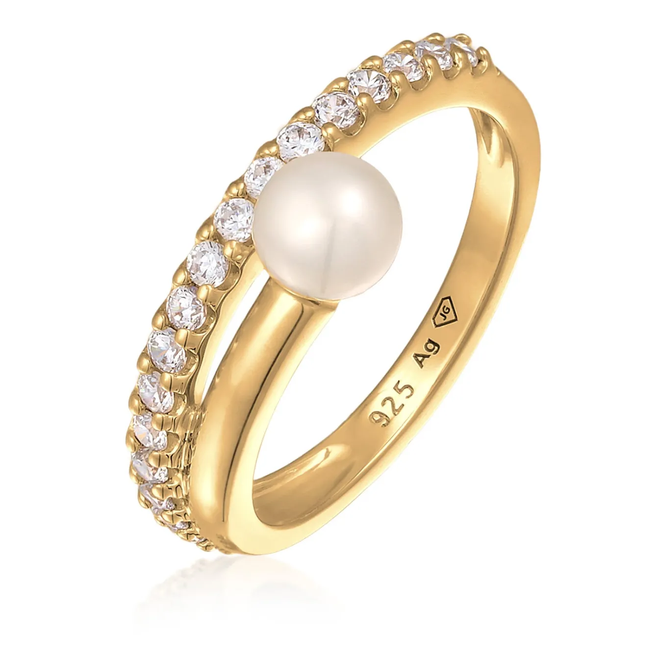 Elli "Wickelring Elegant | Süßwasserperle, Zirkonia (Weiß)< Vergoldet|Perlen