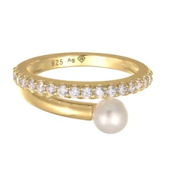 Elli "Wickelring Elegant | Süßwasserperle, Zirkonia (Weiß)< Vergoldet|Perlen